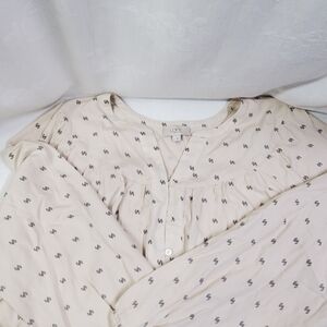 LOFT Outlet Beige/Black Horseshoe Print L/S Boho Pullover Top Large